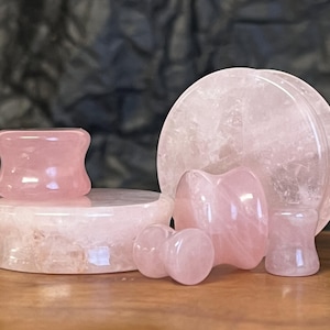 PAIR of Beautiful Rose Quartz Organic Stone Plugs - Gauges 6g to 38mm available!