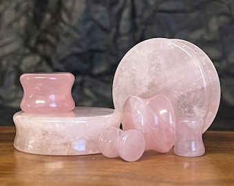 PAIR of Beautiful Rose Quartz Organic Stone Plugs - Gauges 6g to 38mm available!