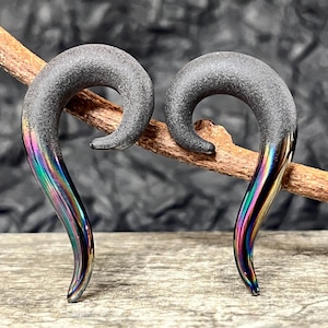 PAIR of Stunning Two-Toned Matte & Rainbow Glass Spiral Hanging Tapers - Gauges 6g (4mm) thru 00g (10mm) available!