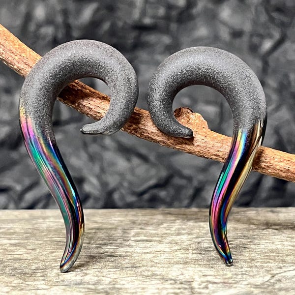 PAIR of Stunning Two-Toned Matte & Rainbow Glass Spiral Hanging Tapers - Gauges 6g (4mm) thru 00g (10mm) available!