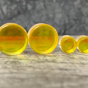 PAIR Yellow Iridescent Glass Double Flare Plugs Gauges Tunnels Body Jewelry