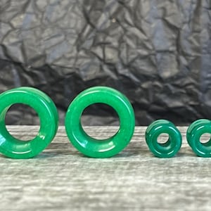 PAIR of Stunning Dye Enhanced Green Jade Organic Stone Tunnels