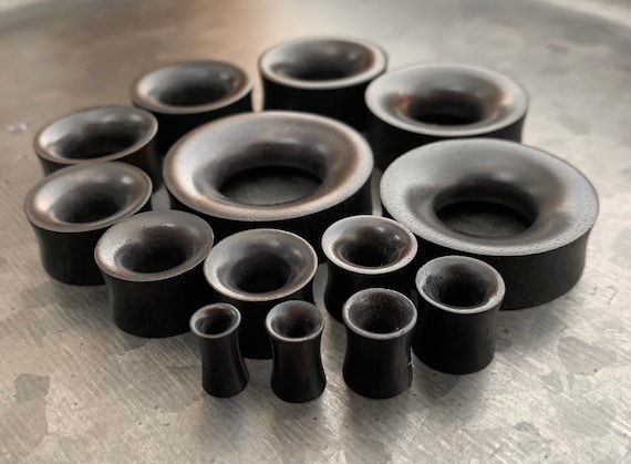 Double Flared Organic Black Areng Wood Concave Ear Tunnels Double Flared Organic Black Areng Wood Concave Ear Tunnels