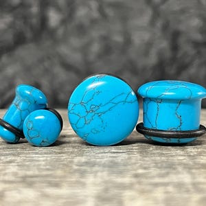 PAIR of Single Flare Organic Turquoise Stone Plugs - Gauges 4g (6g) thru 5/16" (16mm)  Earlets Body Jewelry