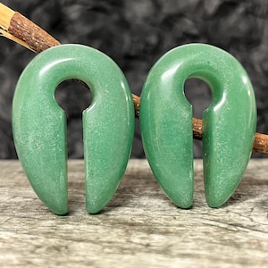 PAIR of Stunning Organic Green Aventurine Stone Keyhole Hanger Ear Weight Tunnels/Plugs - Gauge 0g (8mm) thru 5/8 (16mm) available!