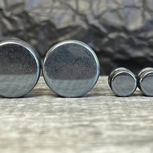 PAIR of Stunning Hematite Organic Stone Plugs - Gauges 6g (4mm)  up to 5/8" (16mm) available!