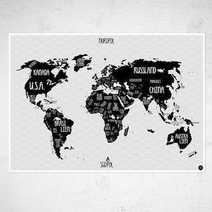 A1 Poster &quot;World map&quot; black & white
