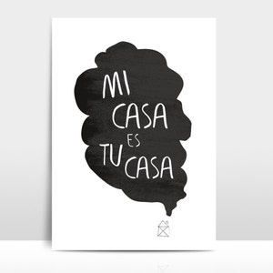 Wydrukuj MI CASA Plakat, Mural, Obraz, Wydruk, Wydruk artystyczny, Dekoracja, Ilustracja, Typo, Kolaż, Sztuka, Dom, Witamy, Hiszpański, Powiedzenie