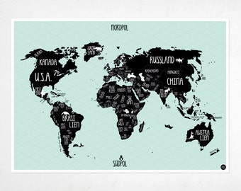 A1 Poster "World map" mint green