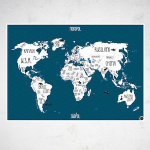 A1 Poster World map blue image 1