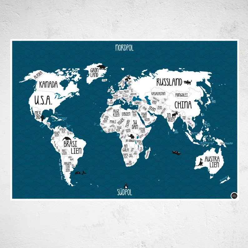 A1 Poster World map blue image 1