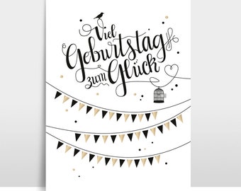 A4 Typo Print / Illustration "Viel Geburtstag zum Glück"