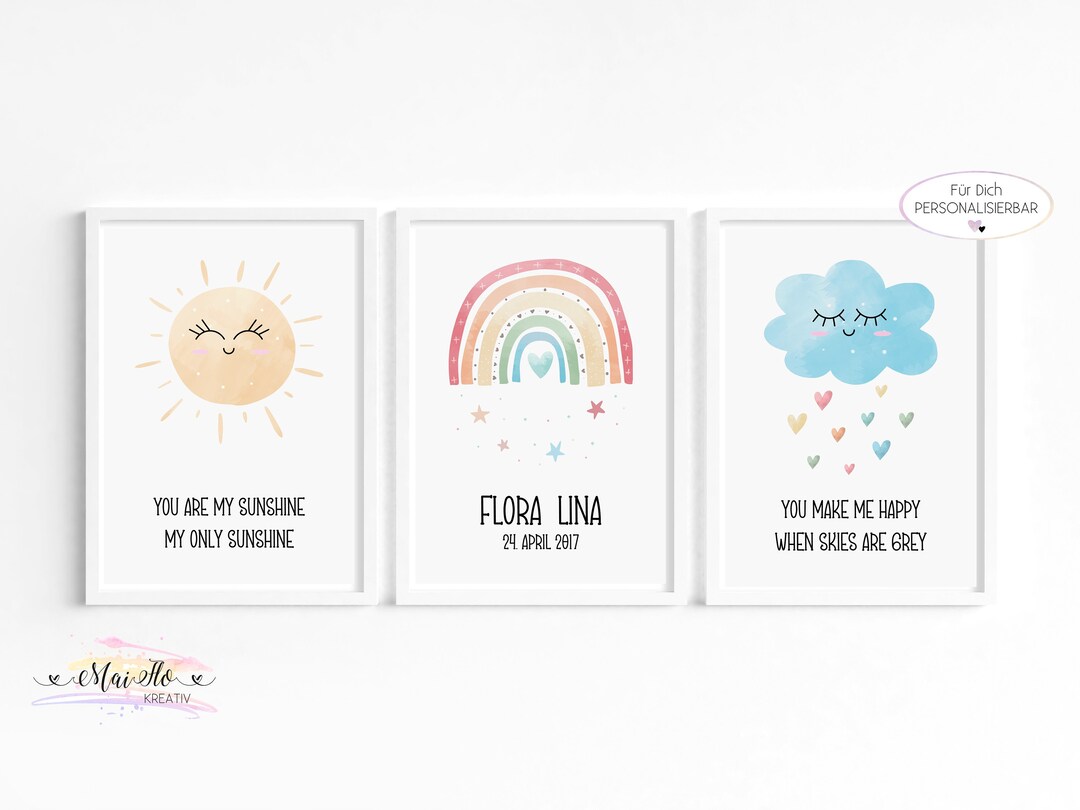 You Are My Sunshine Mural A4 / A5 Poster / Map CUSTOMIZABLE, Vine Arch, Sun, Clouds, Pictures