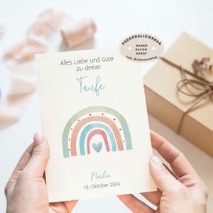Taufkarte mit Namen | Personalisierte Karte zur Taufe | Karte heilige Taufe | Segnung | Willkommensfeier | Regenbogen | Geschenk zur Taufe