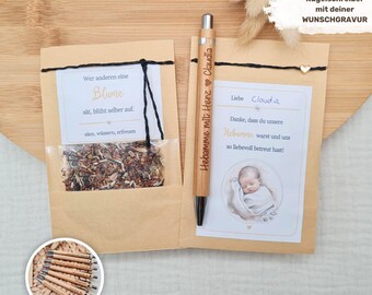 Hebamme Geschenk | Abschiedsgeschenk Hebamme | Danke sagen Hebamme | Blumensamen & graviertem Kugelschreiber + Wunschtext | Geschenkidee