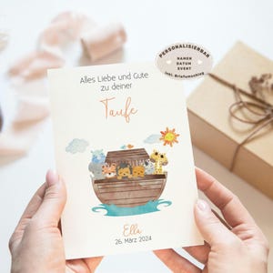 Taufkarte mit Namen | Personalisierte Karte zur Taufe | Karte heilige Taufe | Segnung | Willkommensfeier | Arche Noah | Geschenk zur Taufe