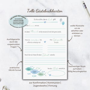 Gästebuchkarten zur Konfirmation | Kommunion | Firmung | Jugendweihe | Geschek Konfirmation | Ausfüllkarten Gäste | Alternative Gästebuch