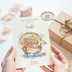 Taufkarte mit Namen | Personalisierte Karte zur Taufe | Karte heilige Taufe | Segnung | Willkommensfeier | Arche Noah | Geschenk zur Taufe