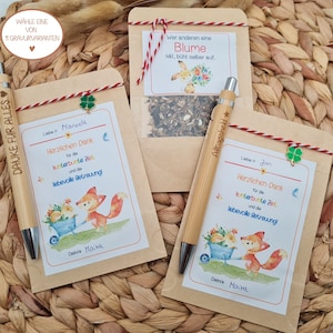 Gift for educators / childminders, kindergarten farewell gift, ballpoint pen with name, flower seed gift card for educators