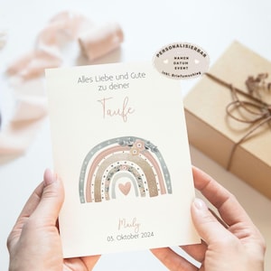 Taufkarte mit Namen | Personalisierte Karte zur Taufe | Karte heilige Taufe | Segnung | Willkommensfeier | Regenbogen | Geschenk zur Taufe
