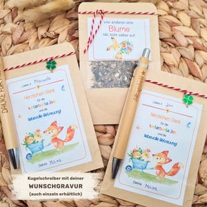 Geschenk für Erzieherin | Tagesmutter | Abschiedsgeschenk Erzieherin | Blumensamengeschenk & Kugelschreiber + Wunschtext | Erzieher Geschenk