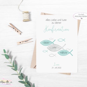 Personalisierte Karte zur Konfirmation, Kommunion, Taufe, Jugendweihe, Firmung, Postkarte ODER Klappkarte mit Umschlag