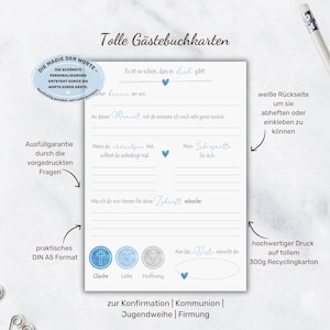 Gästebuchkarten zur Konfirmation | Kommunion | Firmung | Jugendweihe | Geschek Konfirmation | Ausfüllkarten Gäste | Alternative Gästebuch