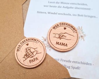 Entscheidungsmünze Eltern | Entscheidungsmünze Baby | Geschenk zur Geburt & Babyzeit | Babygeschenk | Babyparty Geschenk