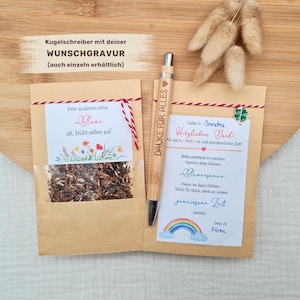 Geschenk für Erzieherin | Tagesmutter | Abschiedsgeschenk Erzieherin | Blumensamengeschenk & Kugelschreiber + Wunschtext | Erzieher Geschenk