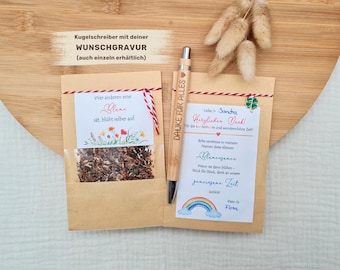 Geschenk für Erzieherin | Tagesmutter | Abschiedsgeschenk Erzieherin | Blumensamengeschenk & Kugelschreiber + Wunschtext | Erzieher Geschenk
