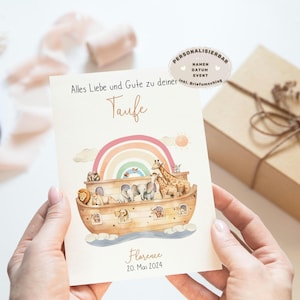 Taufkarte mit Namen | Personalisierte Karte zur Taufe | Karte heilige Taufe | Segnung | Willkommensfeier | Arche Noah | Geschenk zur Taufe