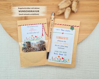 Geschenk für Lehrerin | Lehrer | Abschiedsgeschenk Lehrer| Blumensamengeschenk & Kugelschreiber + Wunschtext | Lehrer Geschenk