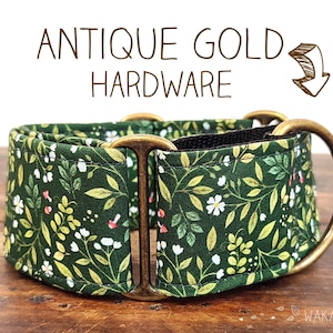 Martingale dog collar model Green Witch. Adjustable and handmade with 100% cotton fabric. Witchcore, mushrooms. Wakakan