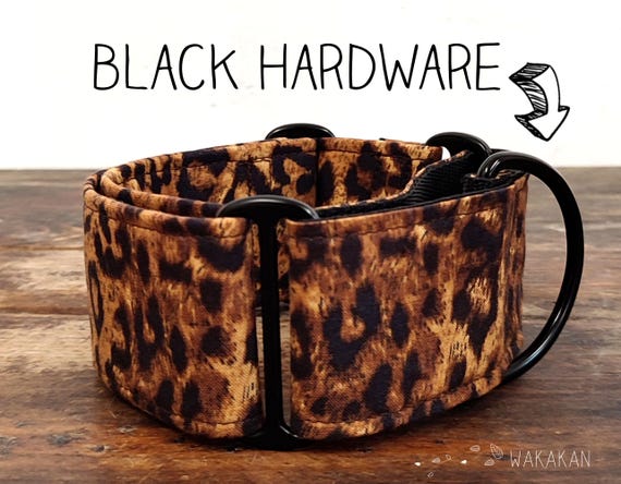 Martingale collar for dog Leopard Animal Print. Handmade with 100% cotton fabric and webbing. Wakakan