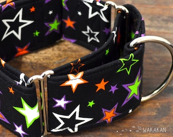Martingale dog collar model Neon Stars. Adjustable and handmade with 100% cotton fabric. Wakakan