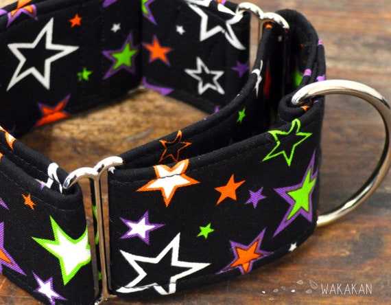 Martingale dog collar model Neon Stars. Adjustable and handmade with 100% cotton fabric. Wakakan