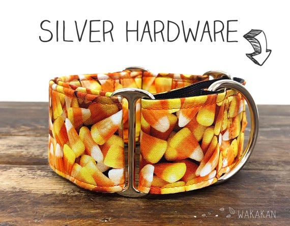 Martingale dog collar model Candy Corn. Adjustable and handmade with 100% cotton fabric. Vintage halloween. Wakakan