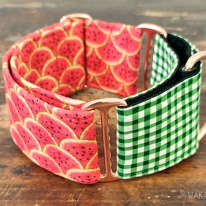 Martingale dog collar model Summer Day. Adjustable and handmade with 100% cotton fabric. Watermelon fruit Wakakan image 3