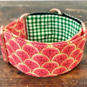 Martingale dog collar model Summer Day. Adjustable and handmade with 100% cotton fabric. Watermelon fruit Wakakan image 5