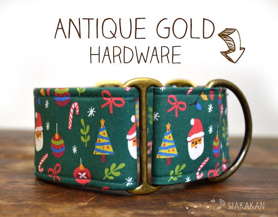 Martingale dog collar model Xmas Time. Adjustable and handmade with 100% cotton fabric. winter fabric, presents, Santa. Wakakan