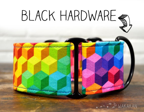 Martingale dog collar model Cubik. Adjustable and handmade with 100% cotton fabric. Rainbow , colorful. Wakakan