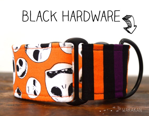 Martingale dog collar model This is Halloween Orange. Adjustable and handmade with 100% cotton fabric. Skull, nightmare. Wakakan