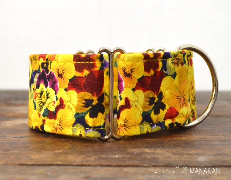 Martingale Dog Collar Model Yellow Pansy. Adjustable and Handmade
