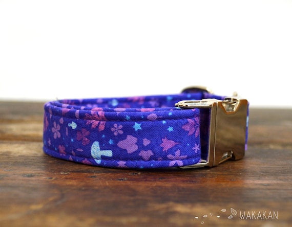 Magical dog collar adjustable. Handmade with 100% cotton fabric. Rainbow, woods, mushroom, fantasy. Wakakan