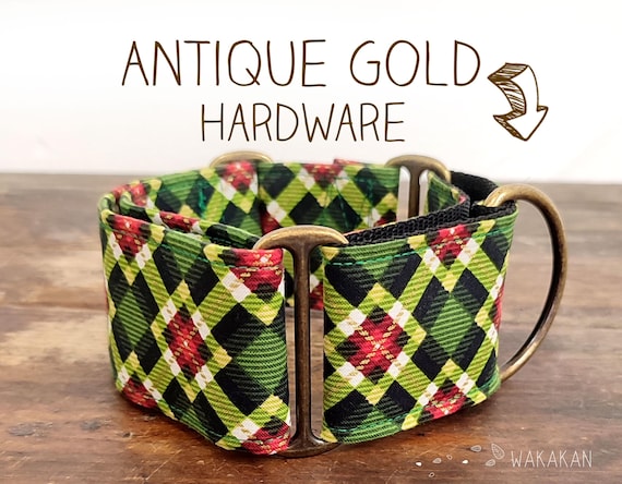 Martingale dog collar model Traditional Winter. Adjustable and handmade with 100% cotton fabric. Winter fabric, Xmas, gingham. Wakakan
