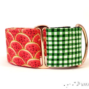 Martingale dog collar model Summer Day. Adjustable and handmade with 100% cotton fabric. Watermelon fruit Wakakan image 6