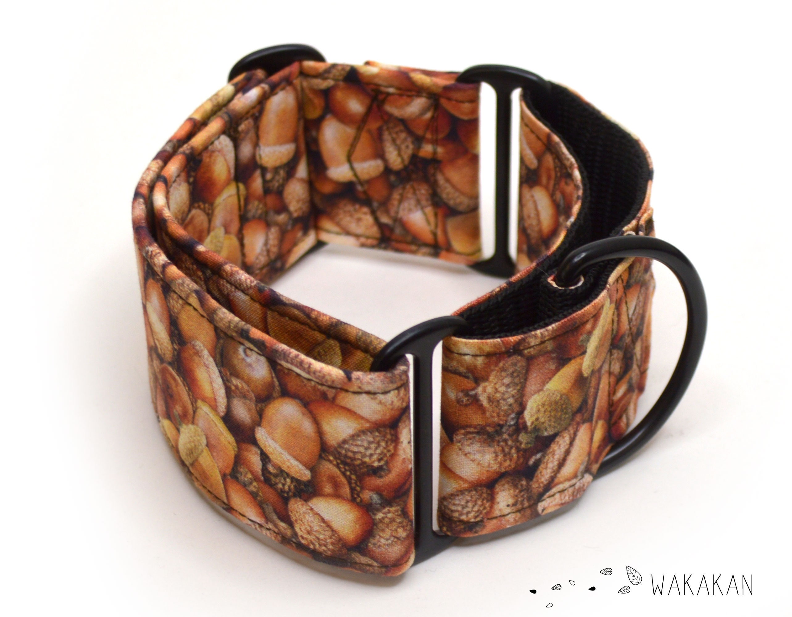 Martingale dog collar Acorns. Adjustable and handmade with 100 cotton