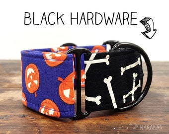 Martingale dog collar model Spooky and Glow. Adjustable and handmade with 100% cotton fabric. Glow in the dark Wakakan