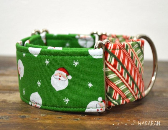 Martingale dog collar model Santa. Adjustable and handmade with 100% cotton fabric. Winter fabric, presents, Xmas. Wakakan