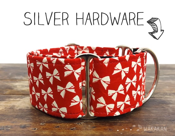 Martingale dog collar model Red Ribbon. Adjustable and handmade with 100% cotton fabric. Cottagecore. Wakakan